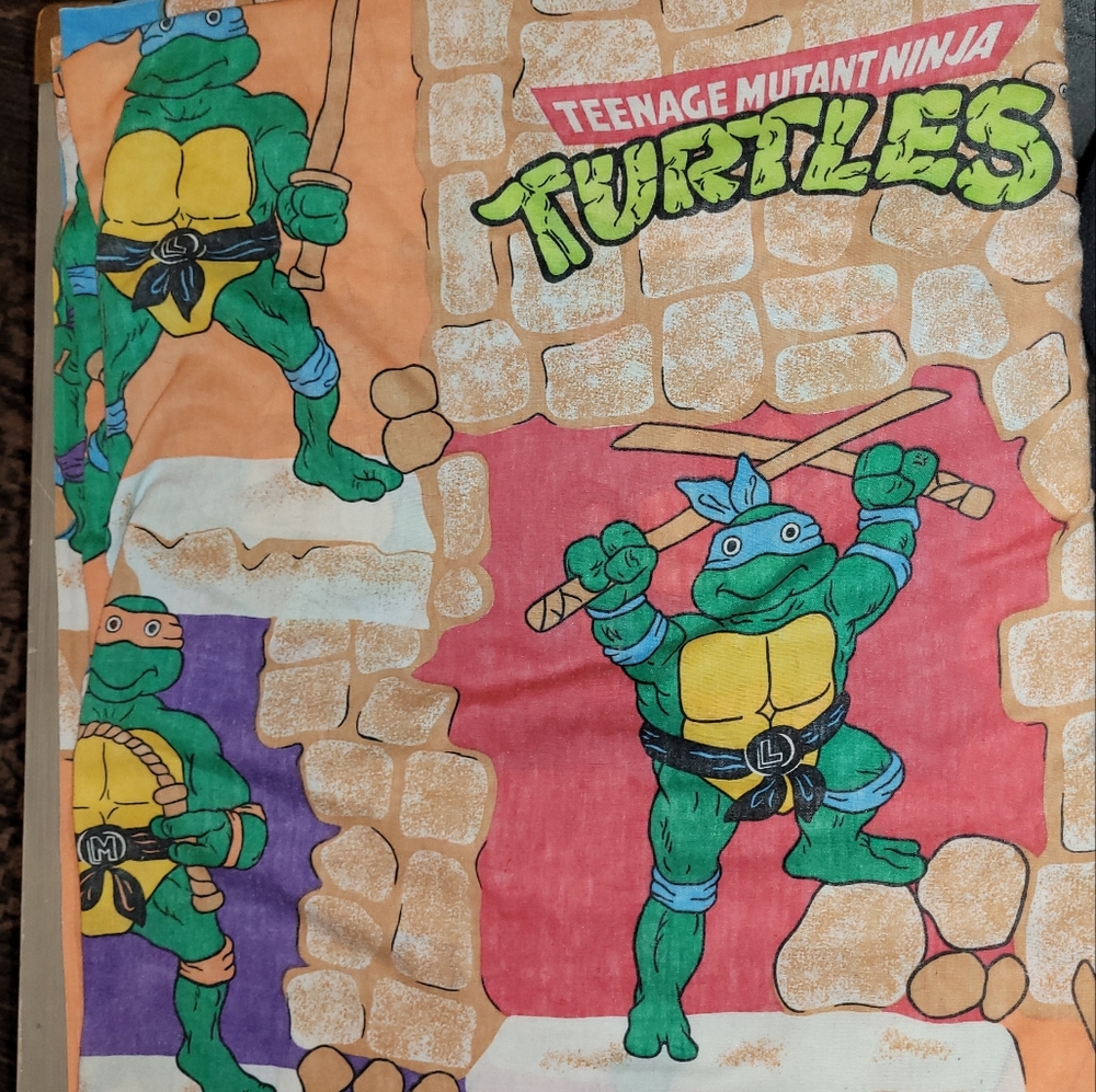 🐢Vintage 1988 TEENAGE MUTANT NINJA TURTLES Twin Size Flat Bed Sheet